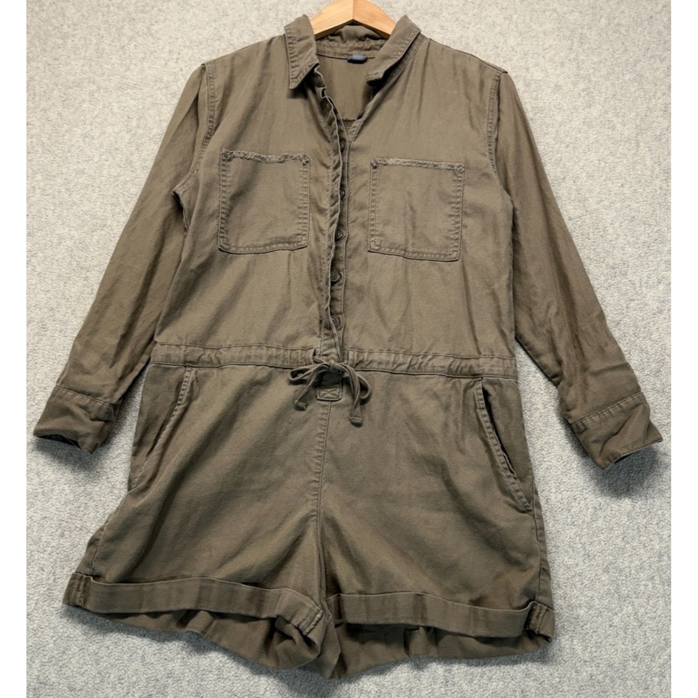 Aerie Womens Romper Brown Utility Collared Drawstring‎ Long Sleeve Pockets S